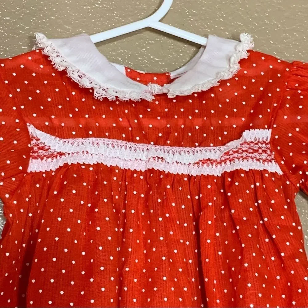 Vintage baby girl red and white polka dot dress‎